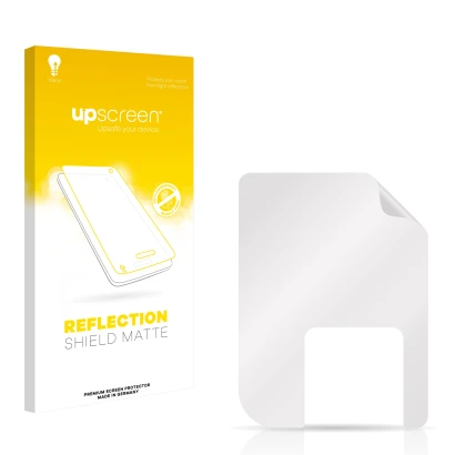 Parte frontale di una confezione del prodotto con il logo del marchio upscreen. Accanto si trova la protezione per lo schermo