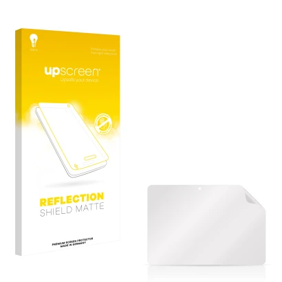 Parte frontale di una confezione del prodotto con il logo del marchio upscreen. Accanto si trova la protezione per lo schermo 