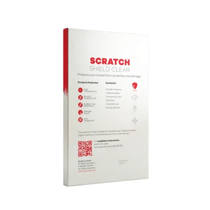 Parte posteriore di una confezione del prodotto con il logo del marchio upscreen