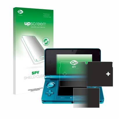 Parte frontale di una confezione del prodotto con il logo del marchio upscreen. Accanto è raffigurato il dispositivo Nintendo