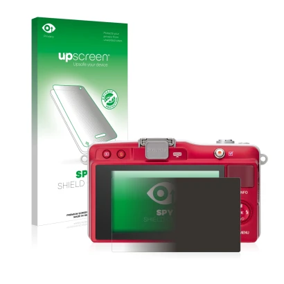 Parte frontale di una confezione del prodotto con il logo del marchio upscreen. Accanto è raffigurato il dispositivo Olympus P