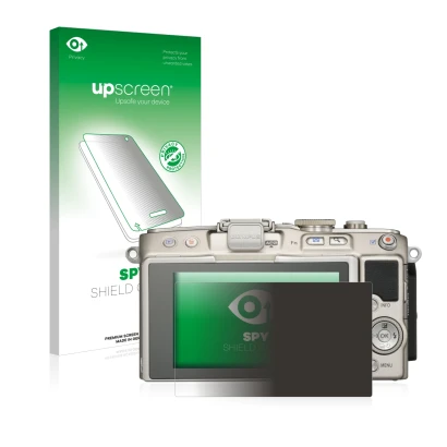 Parte frontale di una confezione del prodotto con il logo del marchio upscreen. Accanto è raffigurato il dispositivo Olympus P