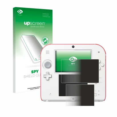 Parte frontale di una confezione del prodotto con il logo del marchio upscreen. Accanto è raffigurato il dispositivo Nintendo