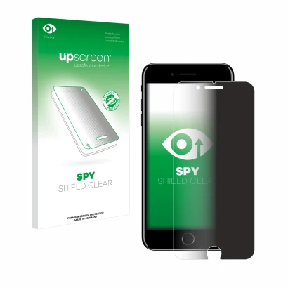 Parte frontale di una confezione del prodotto con il logo del marchio upscreen. Accanto è raffigurato il dispositivo Apple iPh