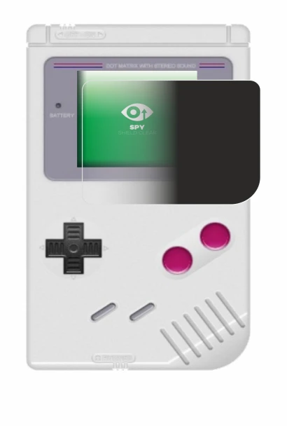 Immagine del dispositivo Nintendo Gameboy (1989) con un'ampia varietà di protezioni per lo schermo.