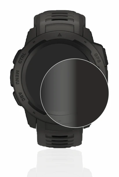 Immagine del dispositivo Garmin Instinct con un'ampia varietà di protezioni per lo schermo.