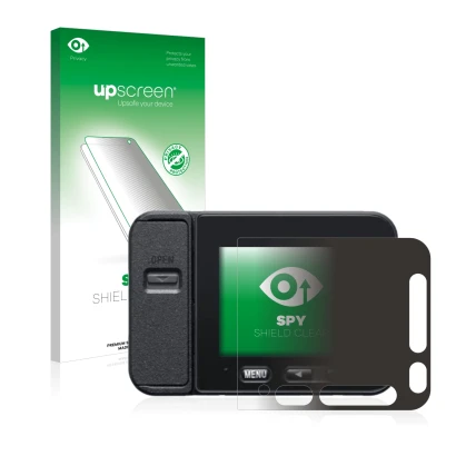 Parte frontale di una confezione del prodotto con il logo del marchio upscreen. Accanto è raffigurato il dispositivo Sony DSC-