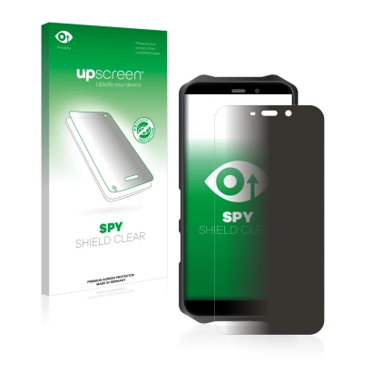 Parte frontale di una confezione del prodotto con il logo del marchio upscreen. Accanto è raffigurato il dispositivo Oukitel W