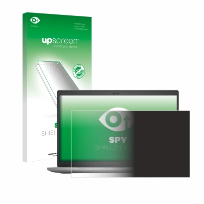 Parte frontale di una confezione del prodotto con il logo del marchio upscreen. Accanto è raffigurato il dispositivo Dell Lati