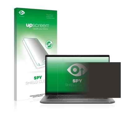 Parte frontale di una confezione del prodotto con il logo del marchio upscreen. Accanto è raffigurato il dispositivo Dell Lati
