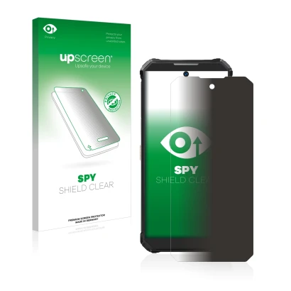 Parte frontale di una confezione del prodotto con il logo del marchio upscreen. Accanto è raffigurato il dispositivo Oukitel W