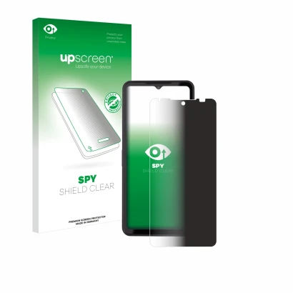 Parte frontale di una confezione del prodotto con il logo del marchio upscreen. Accanto è raffigurato il dispositivo Caterpill