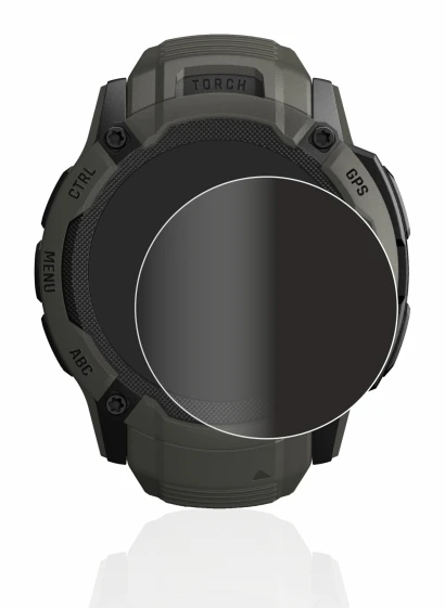 Immagine del dispositivo Garmin Instinct 2X Solar con un'ampia varietà di protezioni per lo schermo.