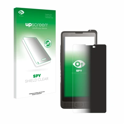 Parte frontale di una confezione del prodotto con il logo del marchio upscreen. Accanto è raffigurato il dispositivo Sonim XP1