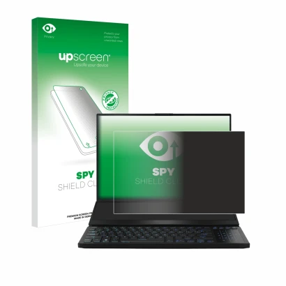 Parte frontale di una confezione del prodotto con il logo del marchio upscreen. Accanto è raffigurato il dispositivo ASUS ROG 