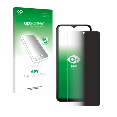 Parte frontale di una confezione del prodotto con il logo del marchio upscreen. Accanto è raffigurato il dispositivo Cubot Not