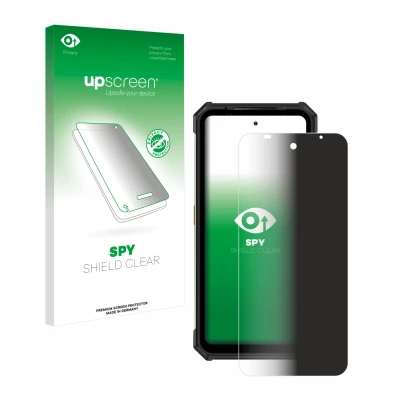 Parte frontale di una confezione del prodotto con il logo del marchio upscreen. Accanto è raffigurato il dispositivo Ulefone A