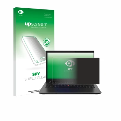 Parte frontale di una confezione del prodotto con il logo del marchio upscreen. Accanto è raffigurato il dispositivo Lenovo Th