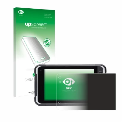 Parte frontale di una confezione del prodotto con il logo del marchio upscreen. Accanto è raffigurato il dispositivo Handheld