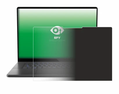 Immagine del dispositivo ASUS ROG Zephyrus G16 2024 con un'ampia varietà di protezioni per lo schermo.