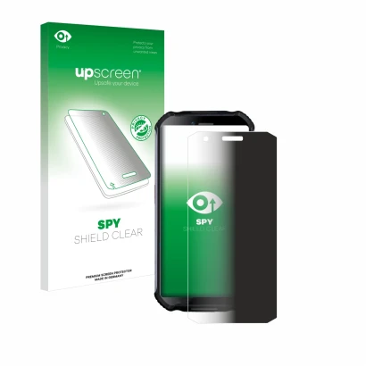 Parte frontale di una confezione del prodotto con il logo del marchio upscreen. Accanto è raffigurato il dispositivo Doogee S4