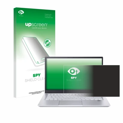 Parte frontale di una confezione del prodotto con il logo del marchio upscreen. Accanto è raffigurato il dispositivo Acer Swif