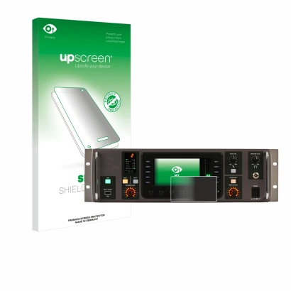 Parte frontale di una confezione del prodotto con il logo del marchio upscreen. Accanto è raffigurato il dispositivo Behringer