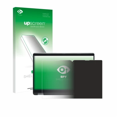 Parte frontale di una confezione del prodotto con il logo del marchio upscreen. Accanto è raffigurato il dispositivo Dell Lati