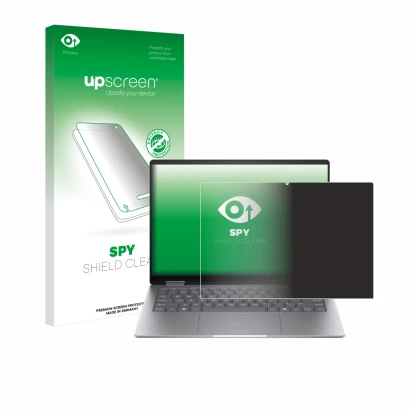 Parte frontale di una confezione del prodotto con il logo del marchio upscreen. Accanto è raffigurato il dispositivo HP Envy x