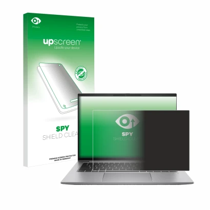 Parte frontale di una confezione del prodotto con il logo del marchio upscreen. Accanto è raffigurato il dispositivo HP Zbook