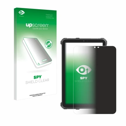Parte frontale di una confezione del prodotto con il logo del marchio upscreen. Accanto è raffigurato il dispositivo Oukitel R