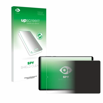 Parte frontale di una confezione del prodotto con il logo del marchio upscreen. Accanto è raffigurato il dispositivo Lenovo Le