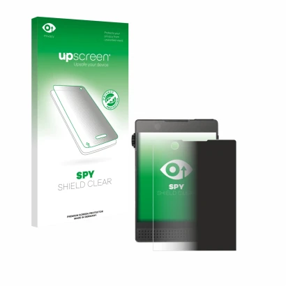Parte frontale di una confezione del prodotto con il logo del marchio upscreen. Accanto è raffigurato il dispositivo Light Pho