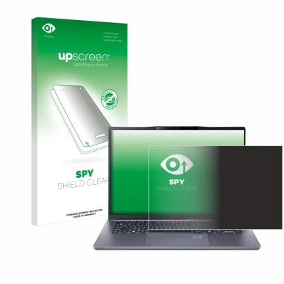 Parte frontale di una confezione del prodotto con il logo del marchio upscreen. Accanto è raffigurato il dispositivo Acer Swif