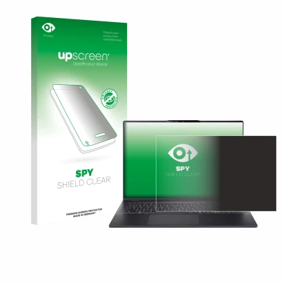 Parte frontale di una confezione del prodotto con il logo del marchio upscreen. Accanto è raffigurato il dispositivo Acer Swif