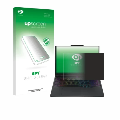 Parte frontale di una confezione del prodotto con il logo del marchio upscreen. Accanto è raffigurato il dispositivo Lenovo Le