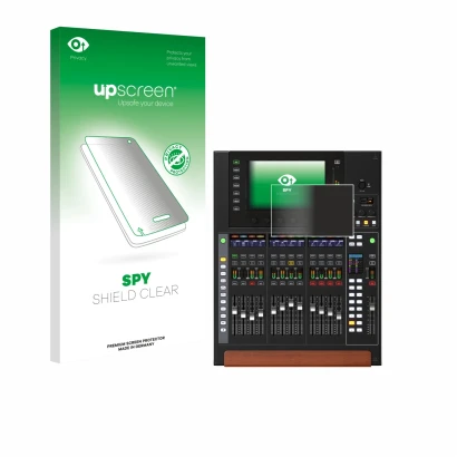 Parte frontale di una confezione del prodotto con il logo del marchio upscreen. Accanto è raffigurato il dispositivo Behringer