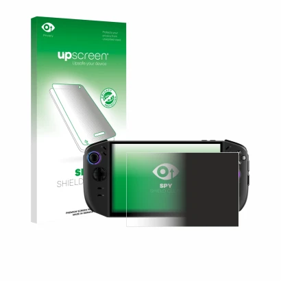 Parte frontale di una confezione del prodotto con il logo del marchio upscreen. Accanto è raffigurato il dispositivo Lenovo Le