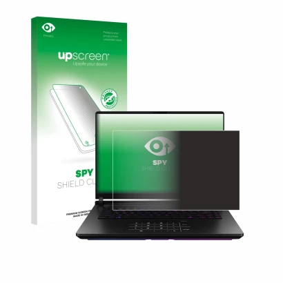 Parte frontale di una confezione del prodotto con il logo del marchio upscreen. Accanto è raffigurato il dispositivo ASUS ROG 