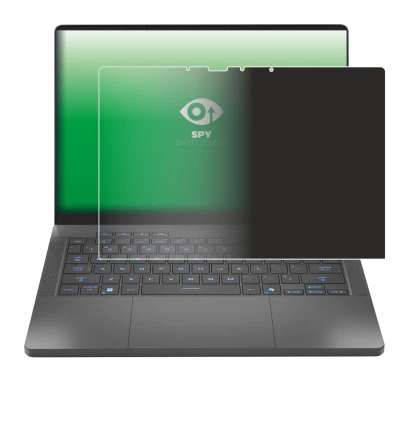 Immagine del dispositivo ASUS ROG Zephyrus G14 2025 GA403 con un'ampia varietà di protezioni per lo schermo.