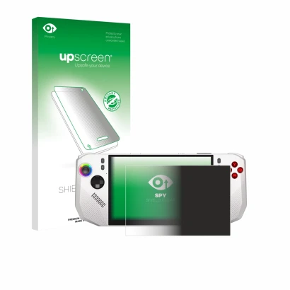 Parte frontale di una confezione del prodotto con il logo del marchio upscreen. Accanto è raffigurato il dispositivo MSI Claw 