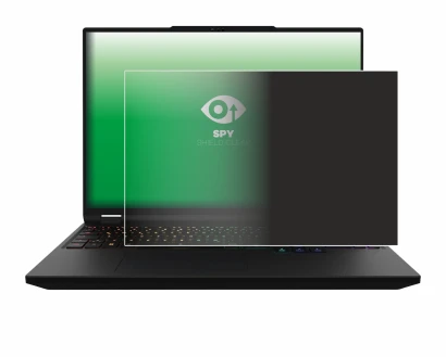 Immagine del dispositivo XMG Apex 16 Max con un'ampia varietà di protezioni per lo schermo.