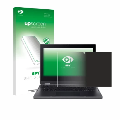 Parte frontale di una confezione del prodotto con il logo del marchio upscreen. Accanto è raffigurato il dispositivo Acer Chro