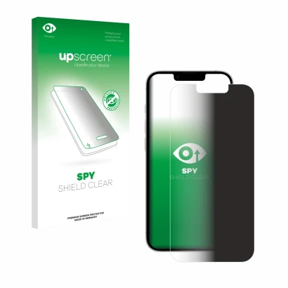 Parte frontale di una confezione del prodotto con il logo del marchio upscreen. Accanto è raffigurato il dispositivo Apple iPh