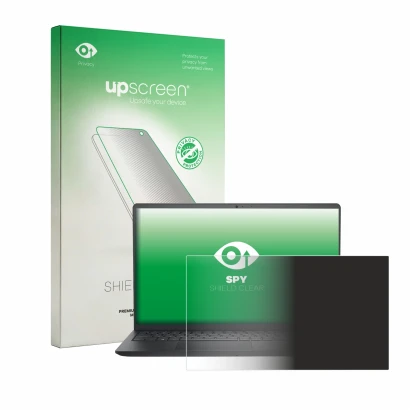 Parte frontale di una confezione del prodotto con il logo del marchio upscreen. Accanto è raffigurato il dispositivo Dell Pro 