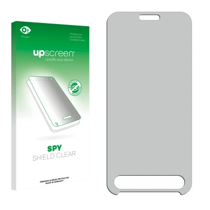 Parte frontale di una confezione del prodotto con il logo del marchio upscreen. Accanto si trova la protezione per lo schermo 