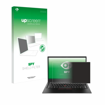 Parte frontale di una confezione del prodotto con il logo del marchio upscreen. Accanto è raffigurato il dispositivo Lenovo Th