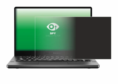Immagine del dispositivo ASUS ROG Zephyrus G14 GA401 con un'ampia varietà di protezioni per lo schermo.