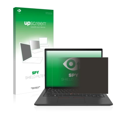 Parte frontale di una confezione del prodotto con il logo del marchio upscreen. Accanto è raffigurato il dispositivo Lenovo Th