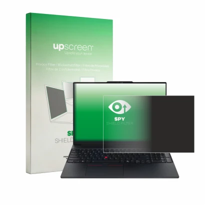 Parte frontale di una confezione del prodotto con il logo del marchio upscreen. Accanto è raffigurato il dispositivo Lenovo Th